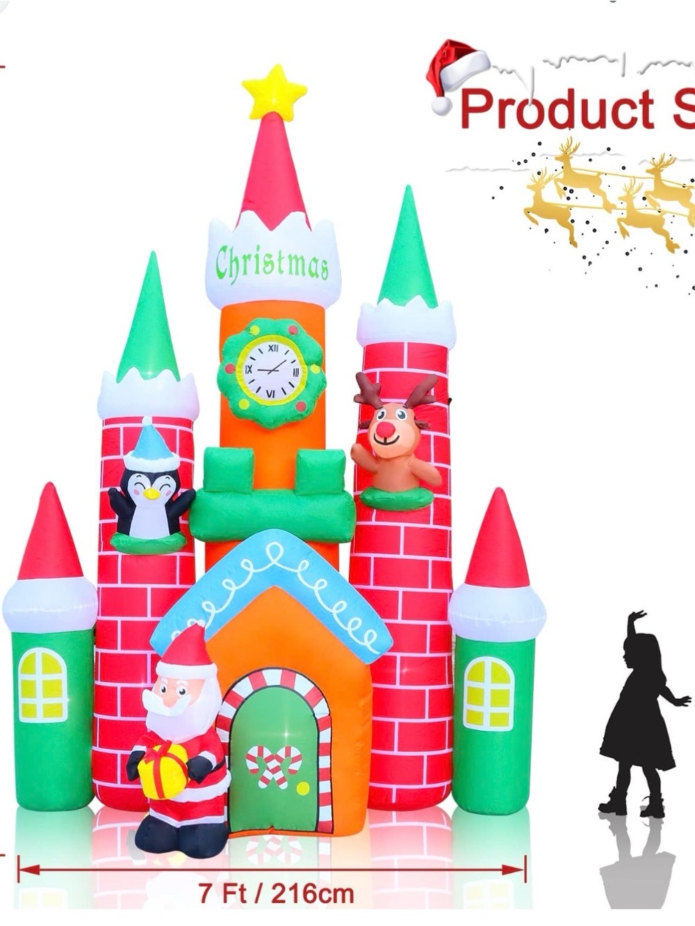 Festive Inflatable light up Christmas Castle with Characters